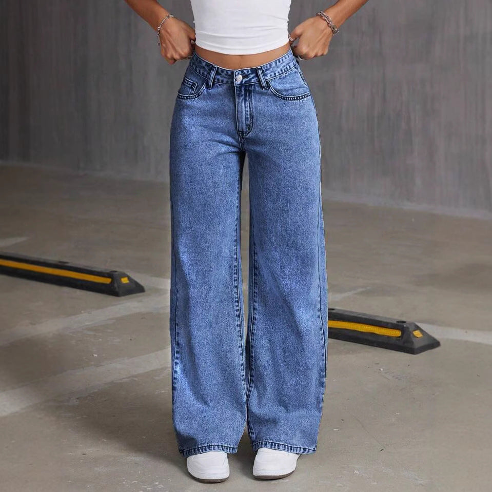 Women's Bow Embroidered Sweet Spicy Style High Waist Straight Women's Jeans