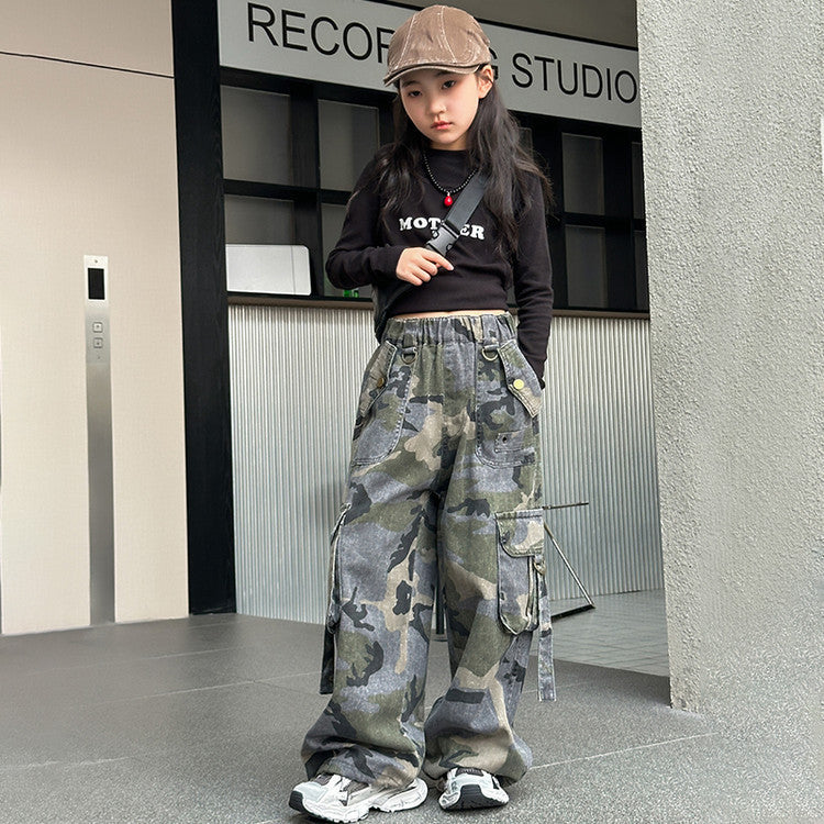 Camouflage Korean Style Medium Large Trendy Cargo Children's Pants