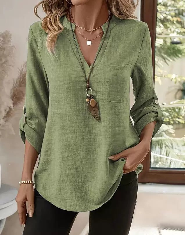 Stylish Fashion Women's Button Pocket T-shirt Blouse
