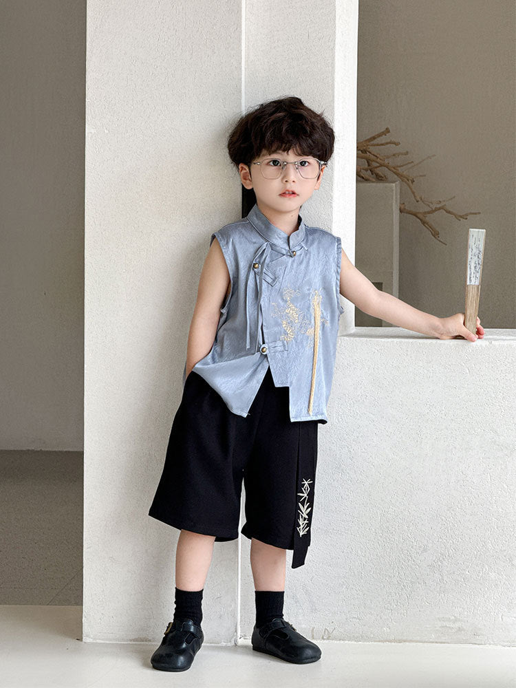 Children's Summer Stand Collar Kirin Embroider Jacket Trendy Chinese Style Children's Suit