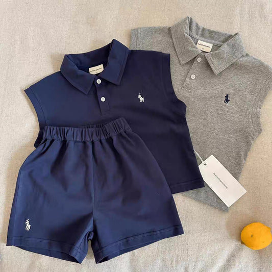Children's Vest Thin Summer Boys Solid Color T-shirt Breathable Shorts Two-piece Children's Suit