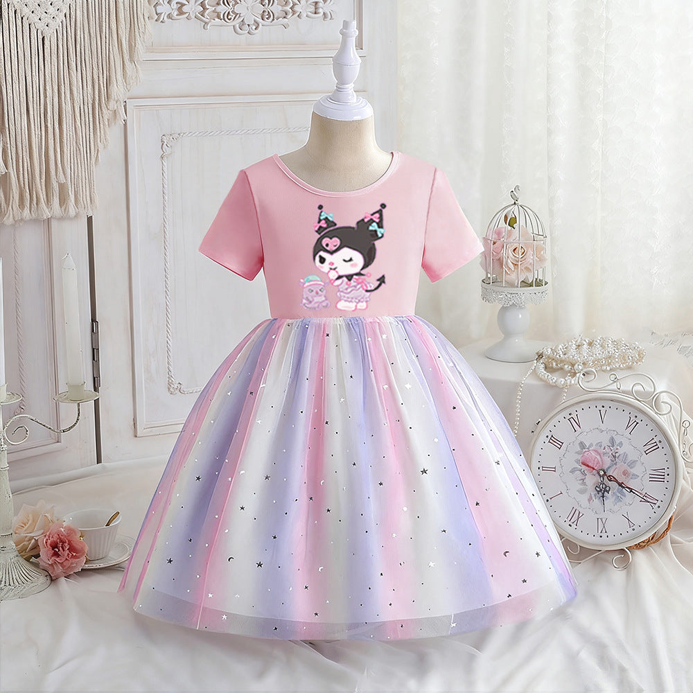 Children's Short Sleeve Clothing Rainbow Princess Skirt Clow Children's Dress