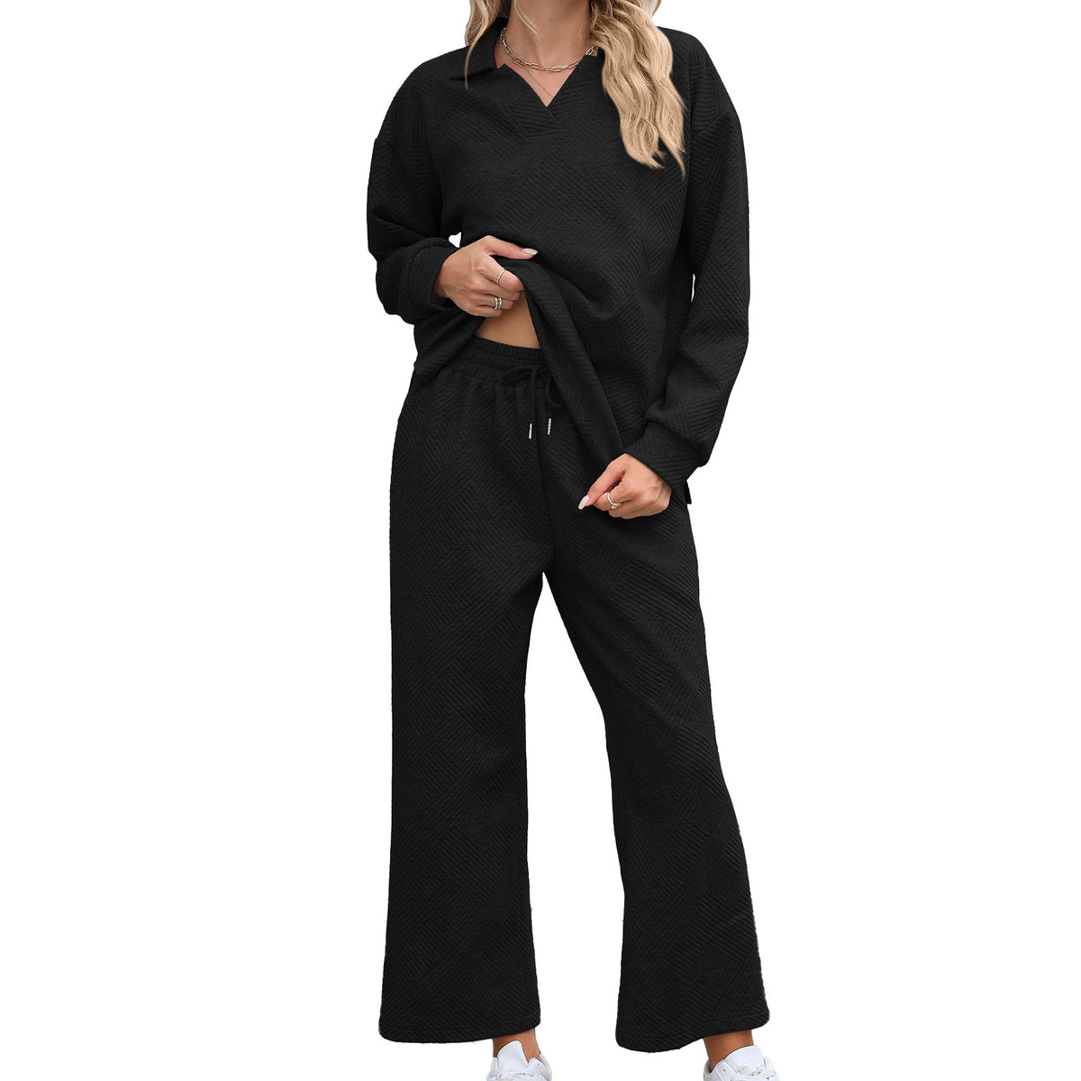 Solid Color Lapel Long Sleeve Elastic Sweaters