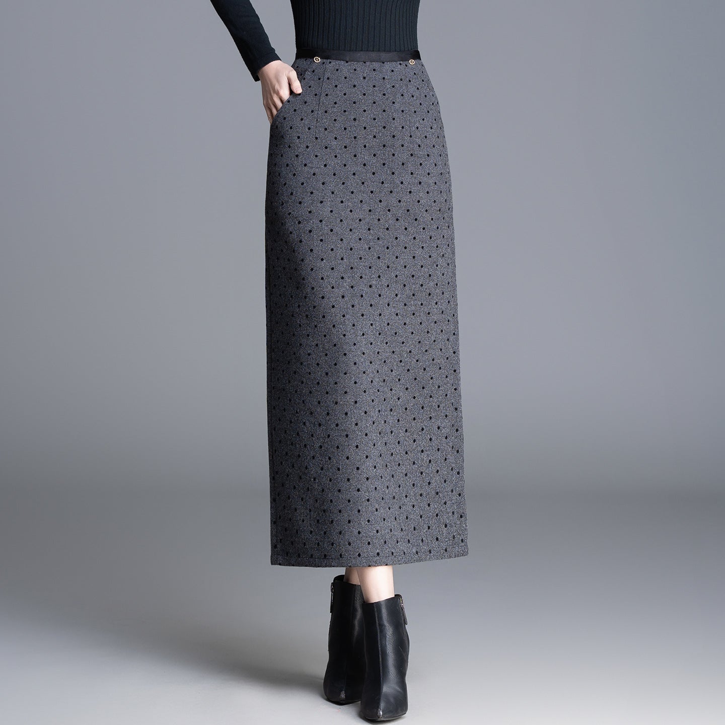 Women's A- Line Straight Polka Dot Flocking Slimming High Waist One-step Skirt