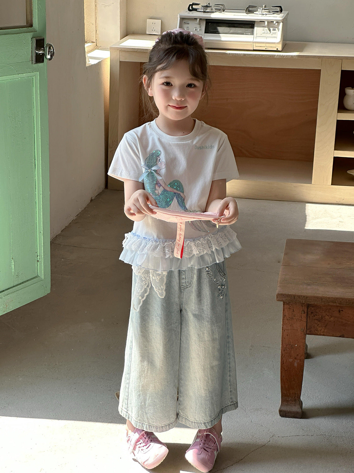 Children's Xie Summer Ice Cotton Cool Knitted Short-sleeved Princess Mermaid Children's T-shirt