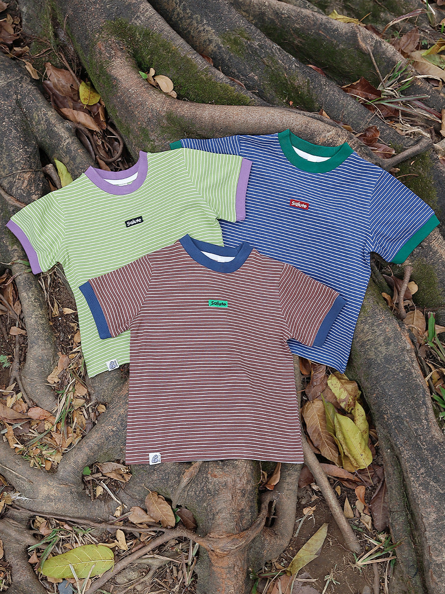 Children's Striped Short Sleeve Summer Outdoor Style Contrast Color Dopamine Half Children's T-shirt