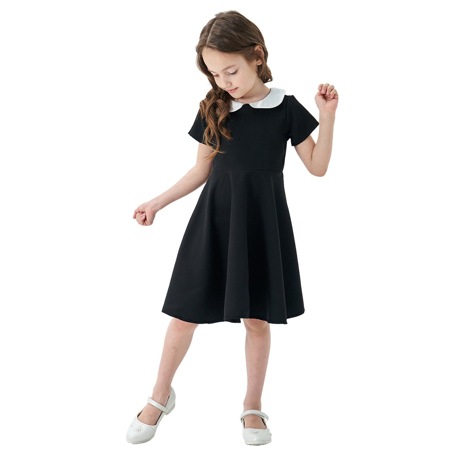 Children's Source Solid Color Peter Pan Collar Skirt Preppy Cute Children's Dress