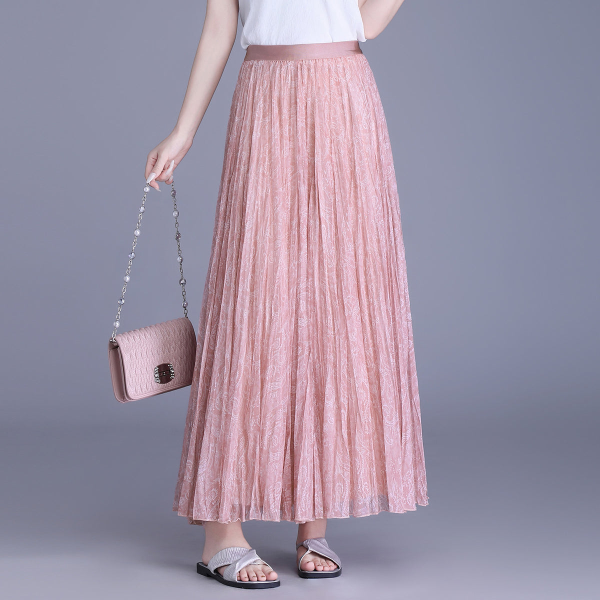 Women's Floral Mesh Long Dress Two-sided Wear Slimming A- Skirt