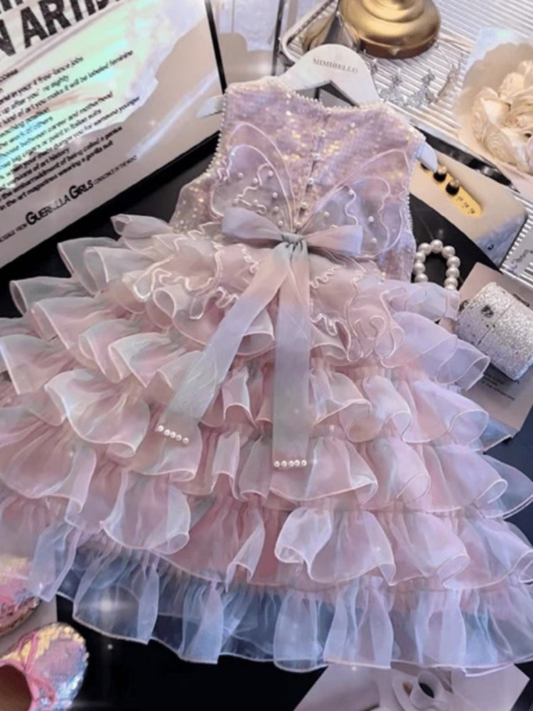 Children's Summer Fashionable Sequined Mesh Princess Little Children's Dress