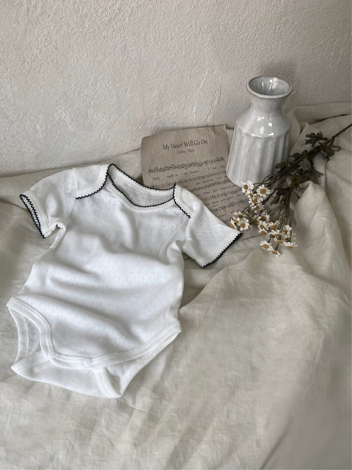 Born Clothes Summer Class Jacquard Embroidered Edge Thin Jumpsuit, Climbing Suit