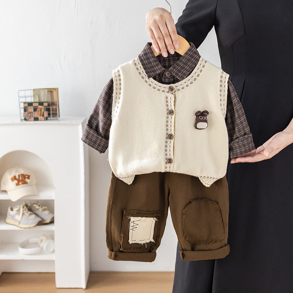 Children's Clothing Sweater Vest Cardigan Three-piece Fashion Children's Suit