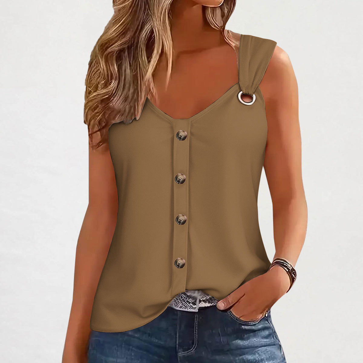 Women's Sling Button Solid Color Fashion T-shirt Vests