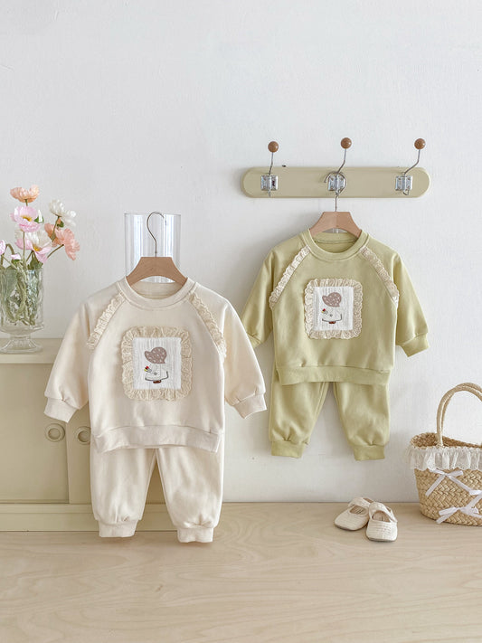 Children's Autumn Clothes Fashion Sweater Pants Lace Children's Suit