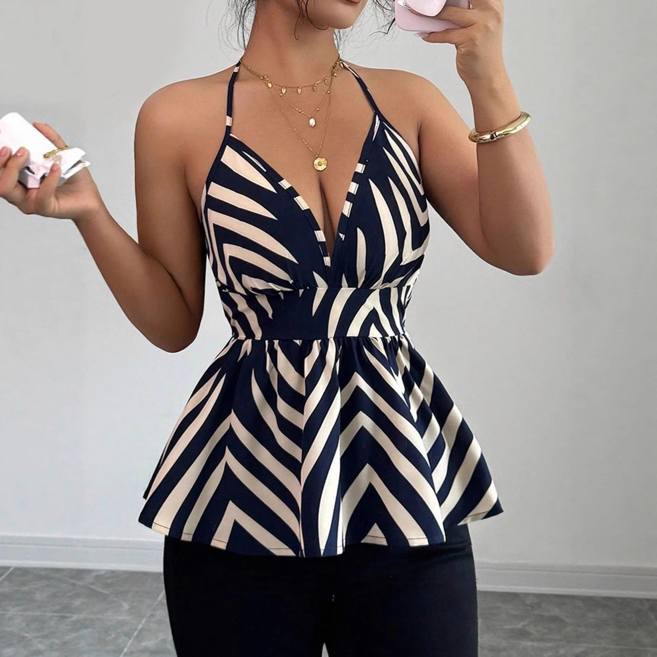 Women's Elegant Spaghetti Strap Front A- Line Pleated Sling Backless Small Vest/suspenders/tube Top