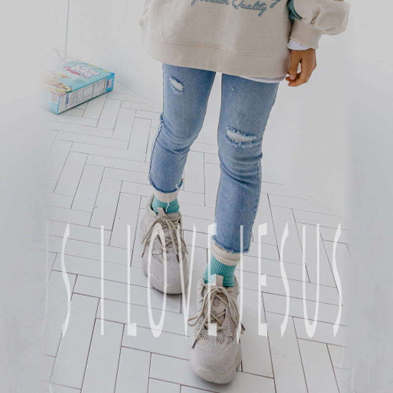 Children's Jeans Stretch Pencil Autumn Medium Large Pure Color Slim Children's Pants