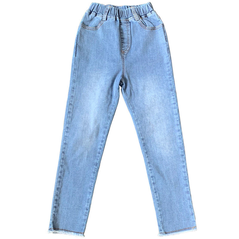 Children's Jeans Stretch Pencil Autumn Medium Large Pure Color Slim Children's Pants