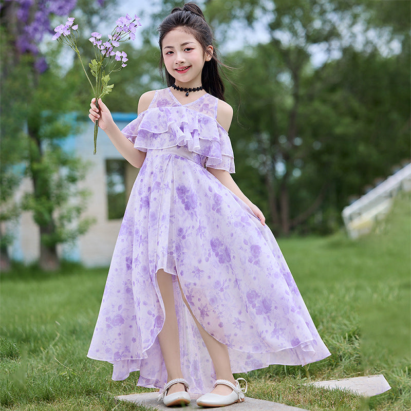 Summer Floral Western Style Fashion Beach Skirt Trailing Children's Dress