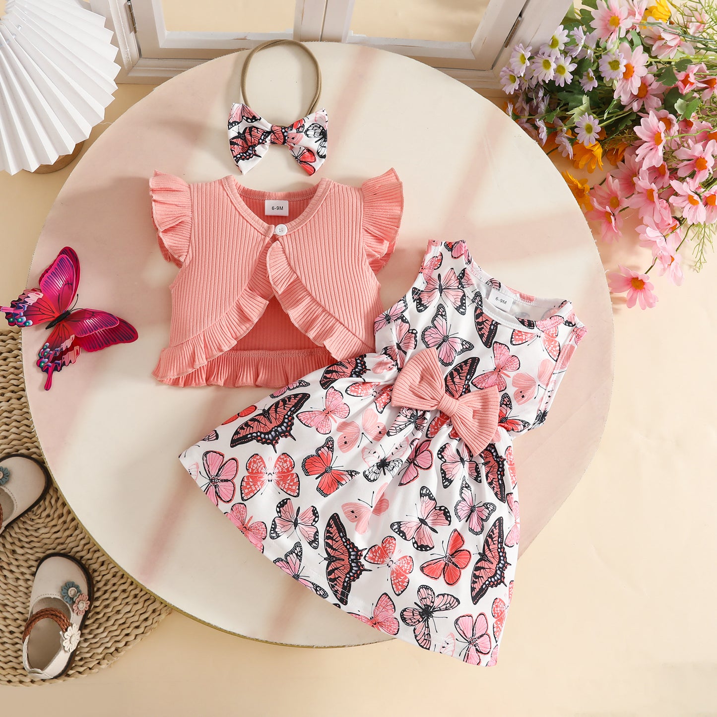 Sunken Stripe Short Printed Butterfly Flower Children's Suit