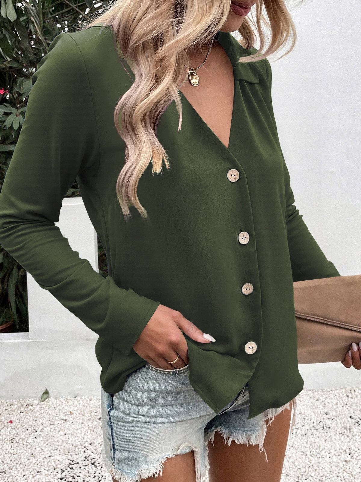 Women's Solid Color Long Sleeve Ice Silk Elegant Blouse