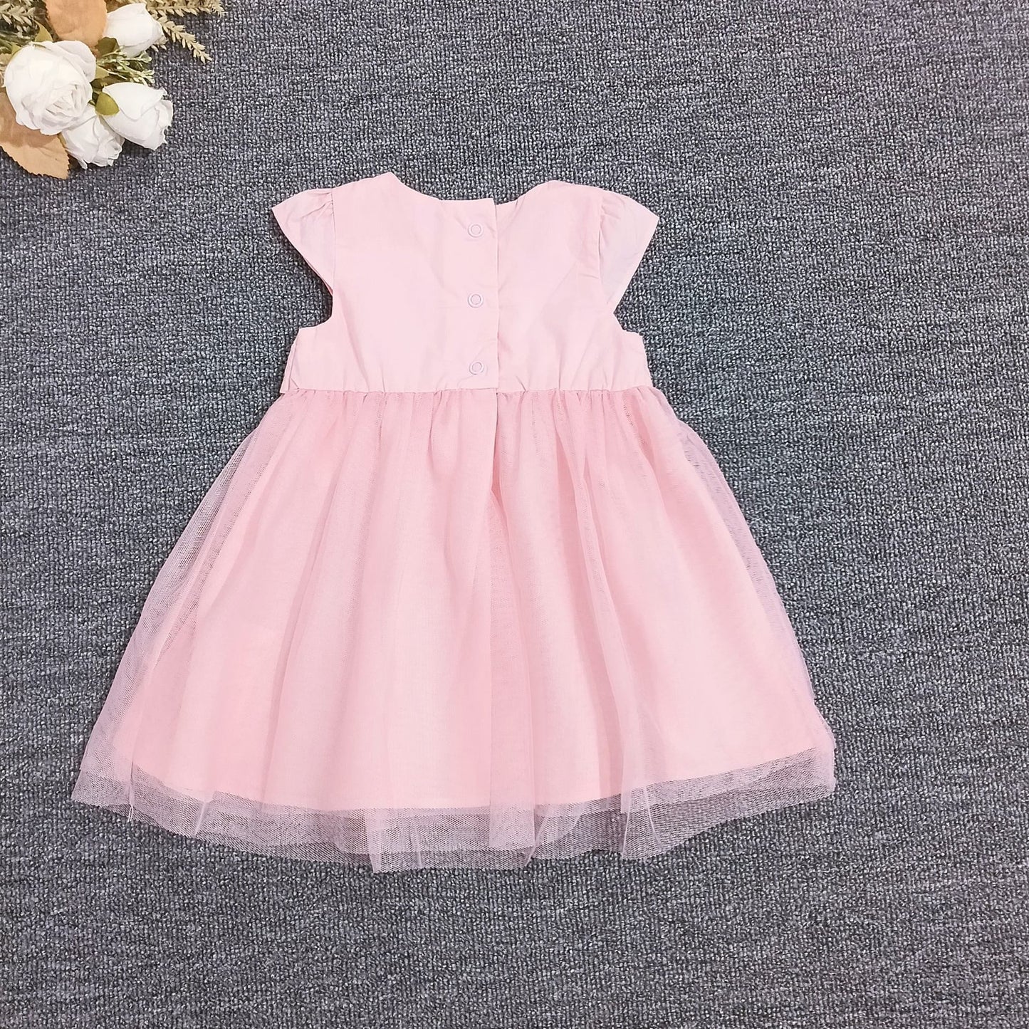 Original Pink Mesh Short-sleeved Summer Princess Children's Dress
