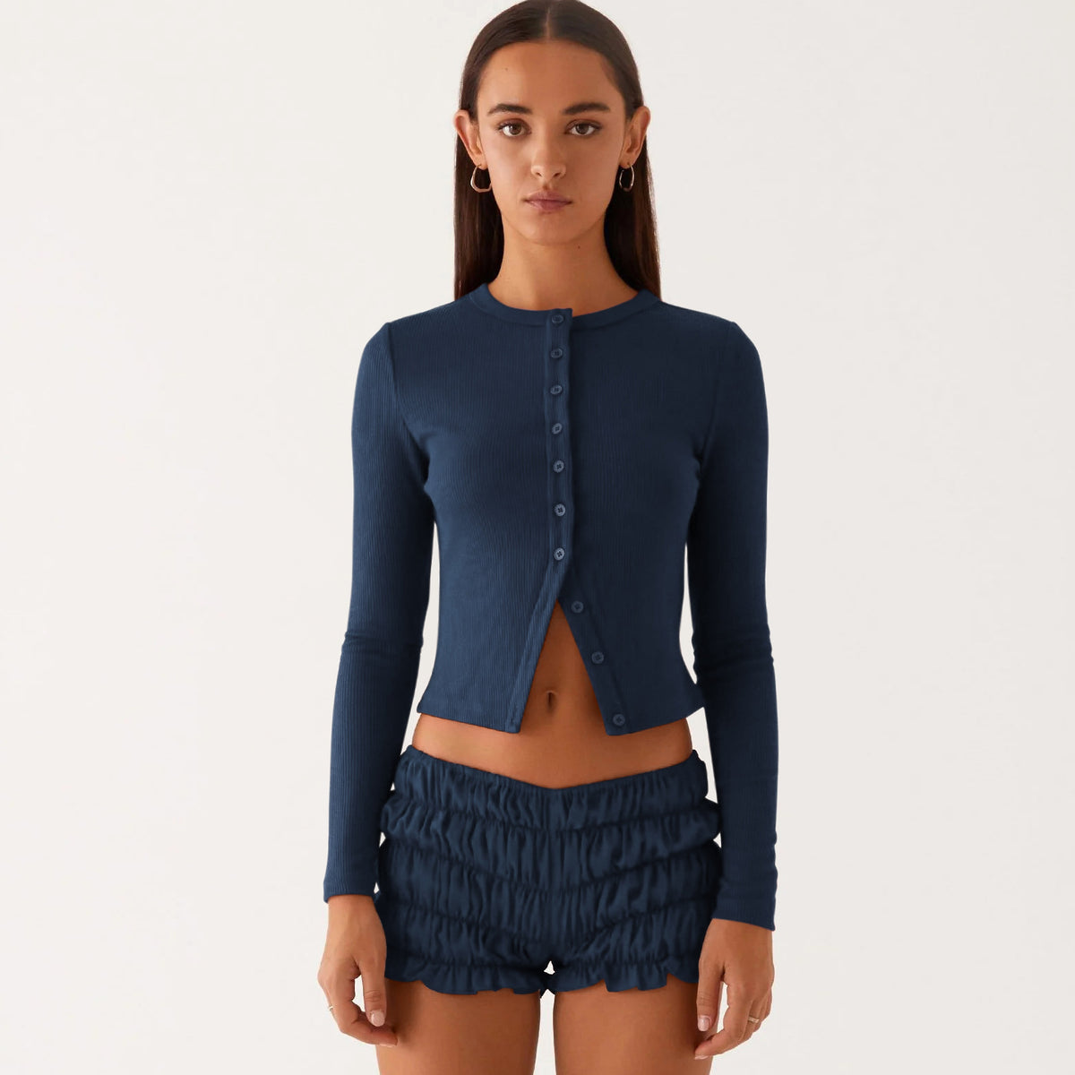 Charming Women's Solid Color High-grade Button Blouse