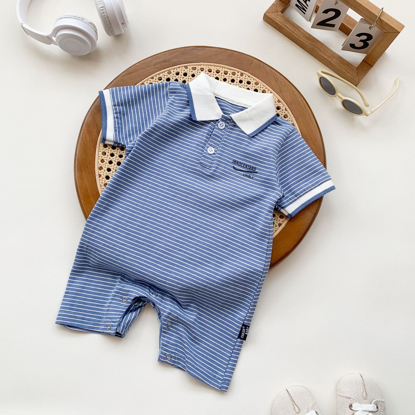 Style Infant Rompers Summer Boys Gentleman Crawling Striped Jumpsuit, Climbing Suit