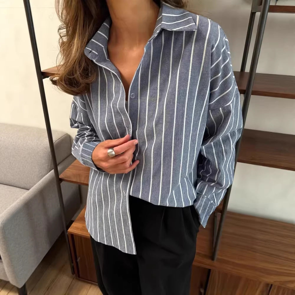 Women's Stripes Shirt Outerwear Design Sense Long Cardigans