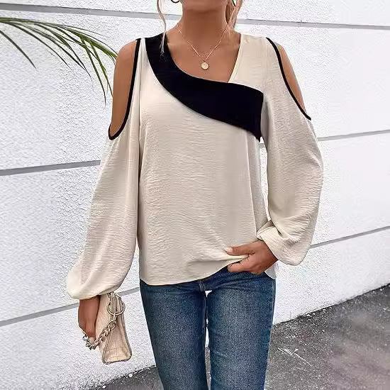 Women's Pullover Diagonal Collar Long Sleeve Loose Blouse