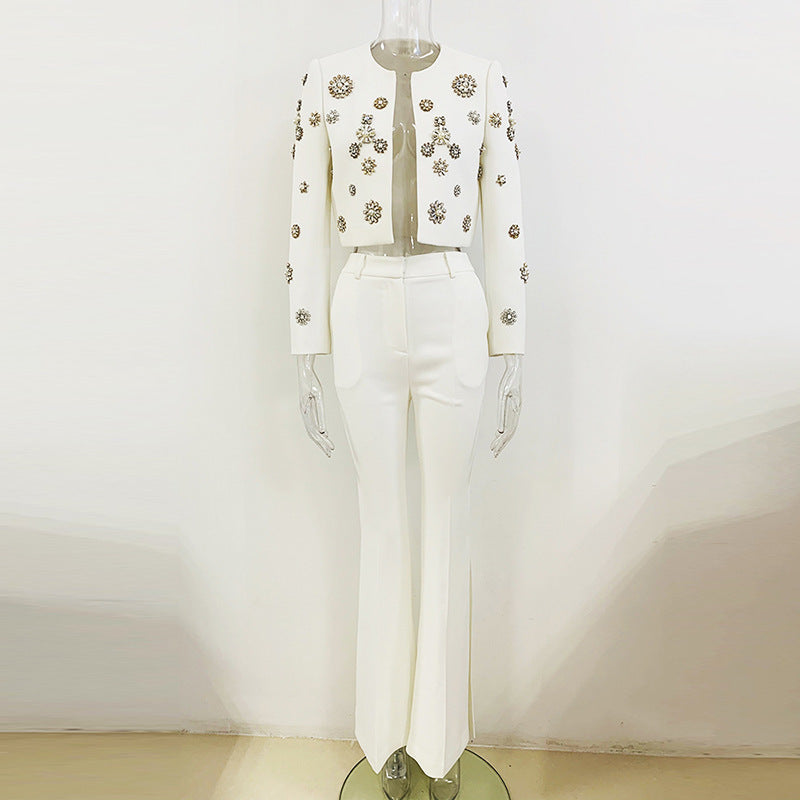 Stylish Round Neck Bead Split Flared Fashion Casual Suit