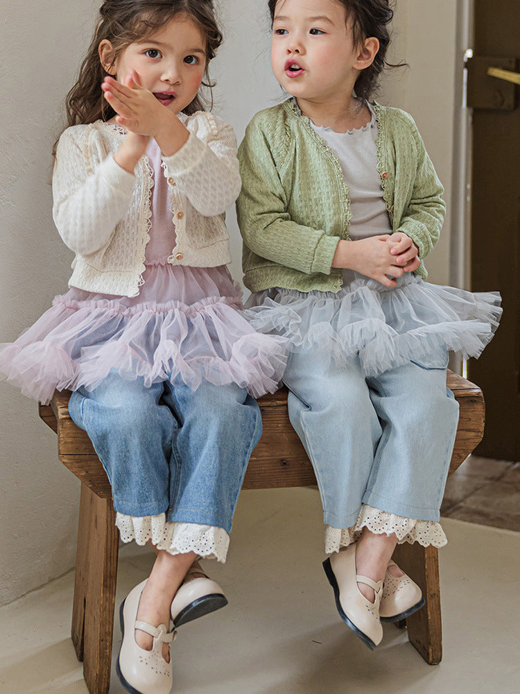 Shan Sweet Elastic Waist Lace Edge Soft Children's Pants