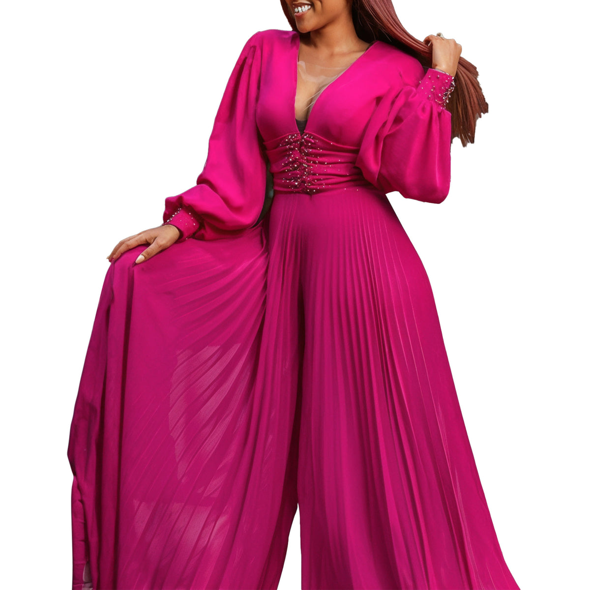 Beaded Mesh Fashion Loose Wide Leg Jumpsuits
