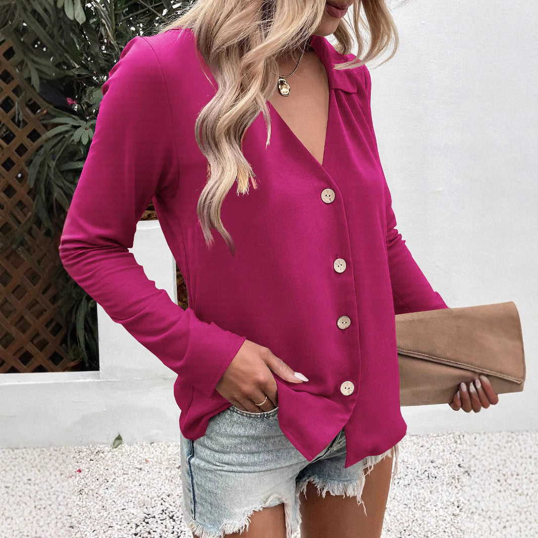 Women's Solid Color Long Sleeve Ice Silk Elegant Blouse