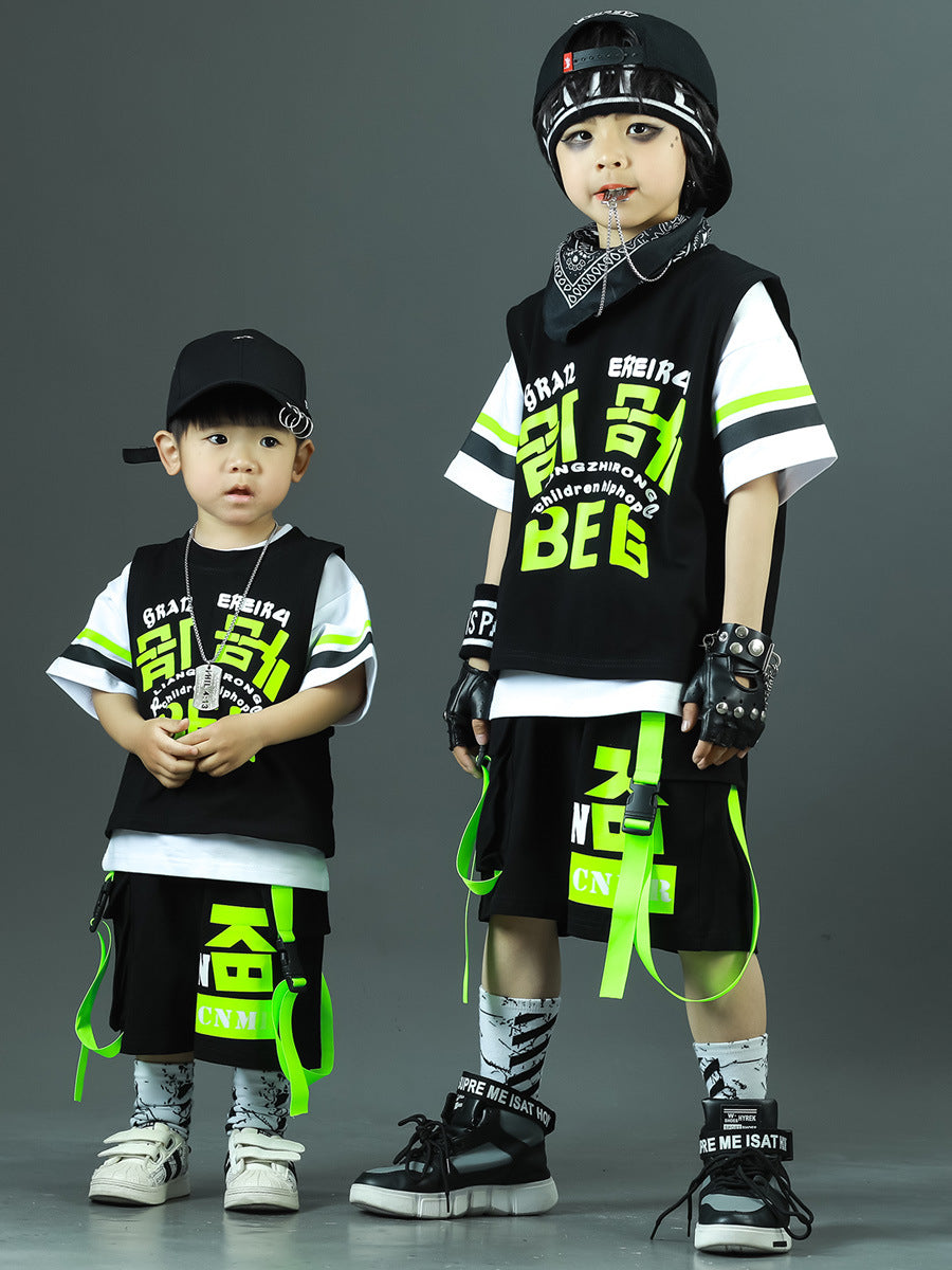 Children's Summer Hip Hop Costume Sports Fashionable Short Sleeve Three-piece Set Children's Suit
