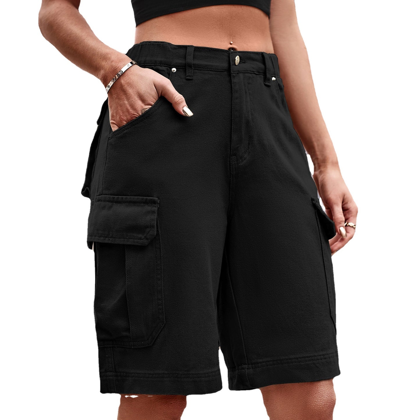 Women's Summer Elastic Waist Denim Cargo Trendy Pants