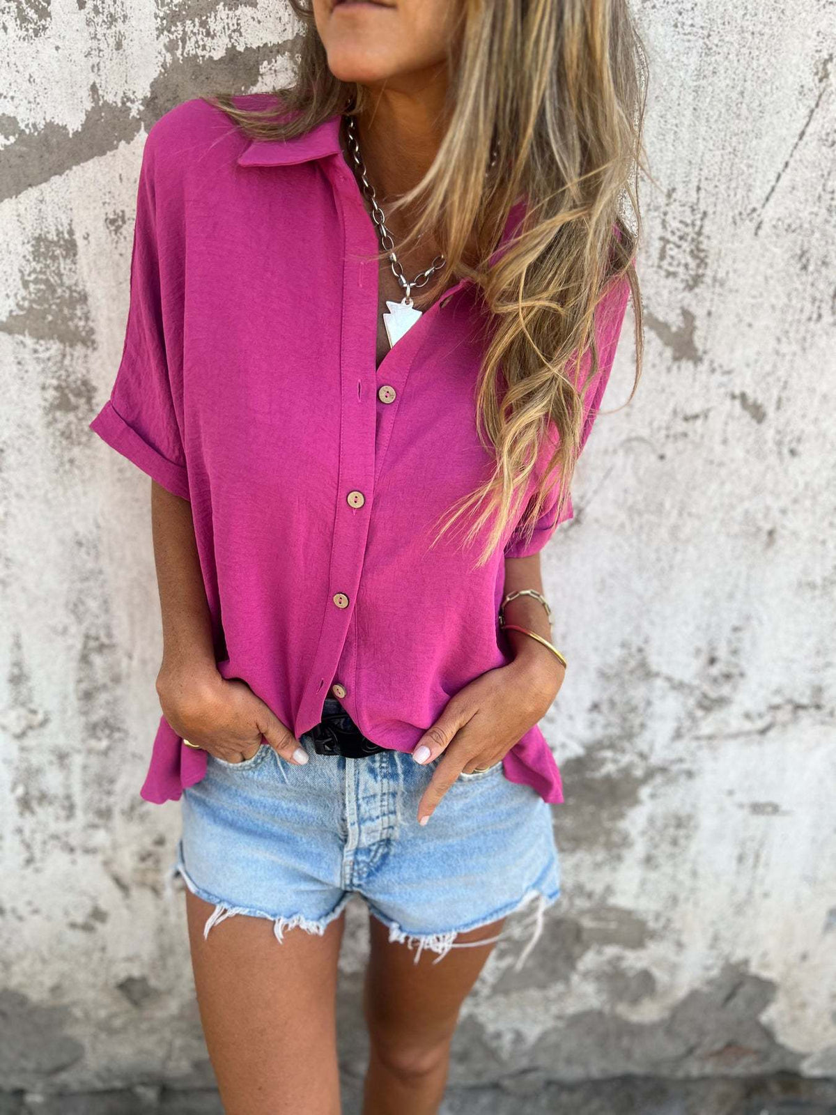 Women's Turn-down Collar Casual Ladies Button Shirt Blouse