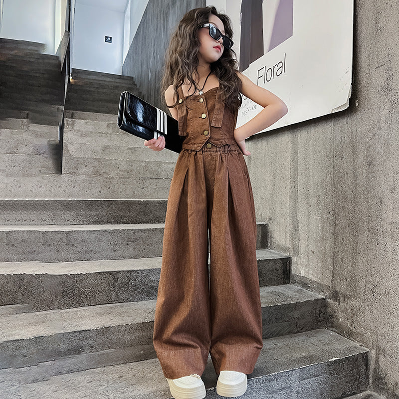 Children's Thin Denim Summer Clothes Suspenders Vest Jacket Pants Two-piece Children's Suit