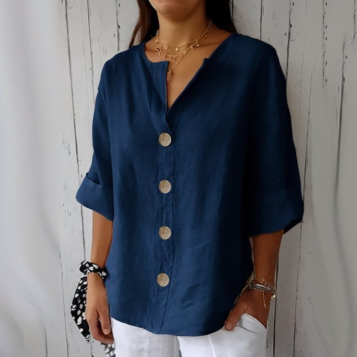Women's Casual Cotton Linen Solid Color Breasted Plus Size