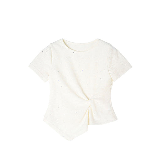 Women's Irregular Hem Design Round Neck Short-sleeved Summer Sweet Children's T-shirt