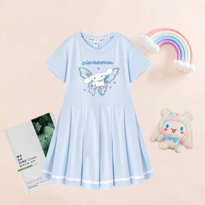 Children's Cartoon Print Western Style Pleated Skirt Cute Children's Dress