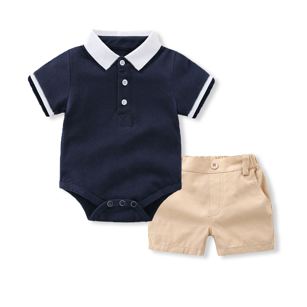 Summer Two-color T-shirt Romper Cotton Short Sleeve Top Pants Two-piece Children's Suit