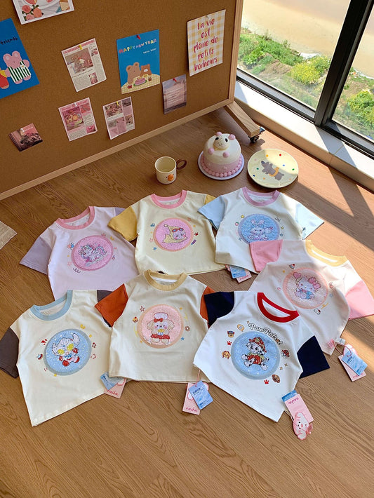 Children's Cartoon Short Sleeve Color Matching Half Children's T-shirt