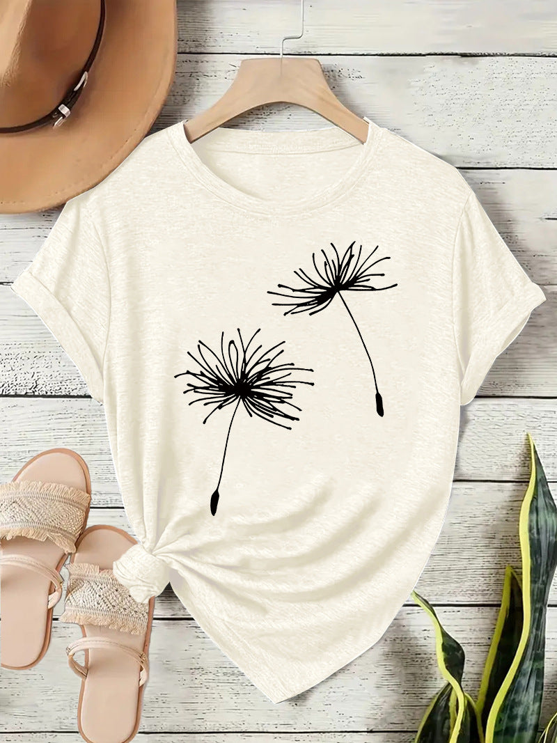 Women's Dandelion Casual Temperament Wild Round Neck Sleeve Shorts