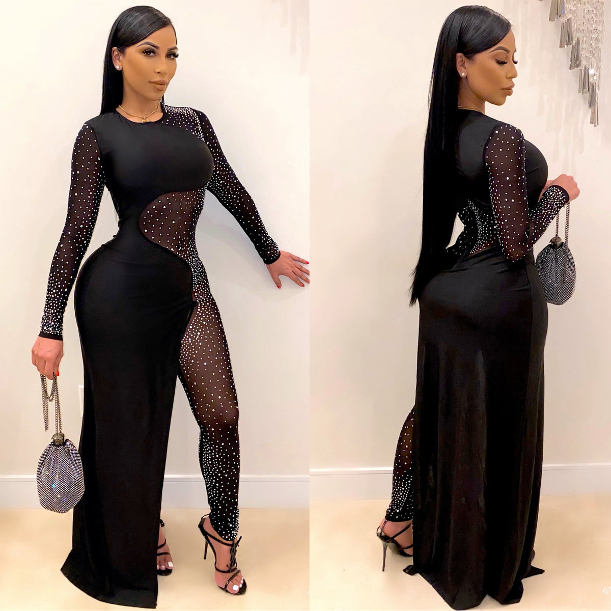 Hot Rhinestone Slim One-piece Nightclub Uniforms Fashion Casual Suit