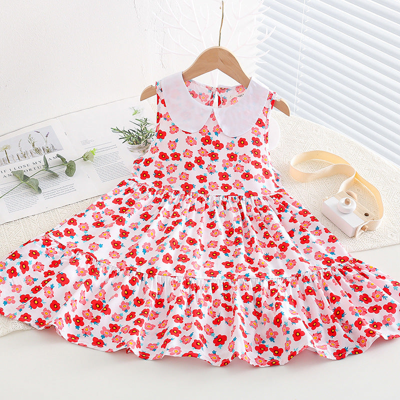 Children's Poplin Summer Artificial Cotton Skirt Medium Children's Dress