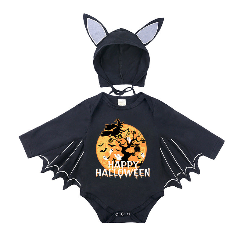Children's Halloween Clothing Boys Long Sleeve Bat Shape Triangle Rompers Born Jumpsuit, Climbing Suit