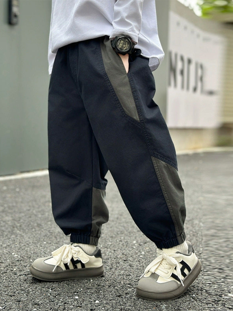 Children's Clothing Boys Cargo Boy's Sports Trousers Color Matching Green Children's Pants