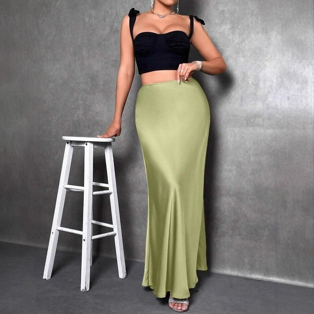 Women's Simple Artificial Silk Summer Dress Hip Skirt