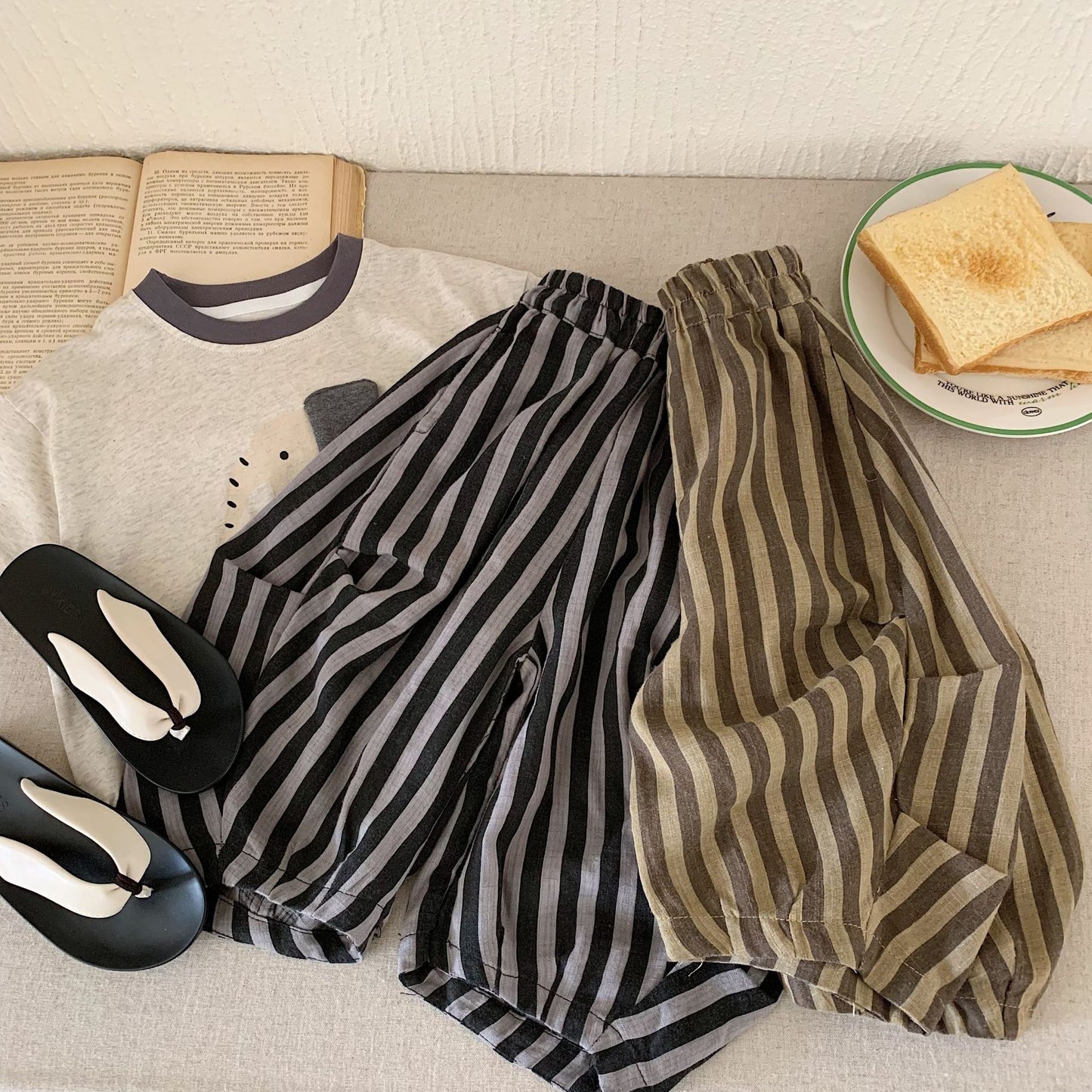 Children's Summer Boys Loose Striped Machete Cropped Children's Pants