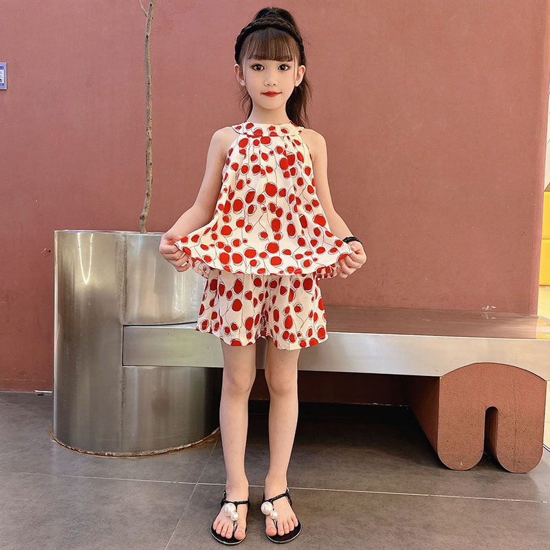 Children's Summer Fashionable Sleeveless Thin Type Chiffon Big Children's Suit