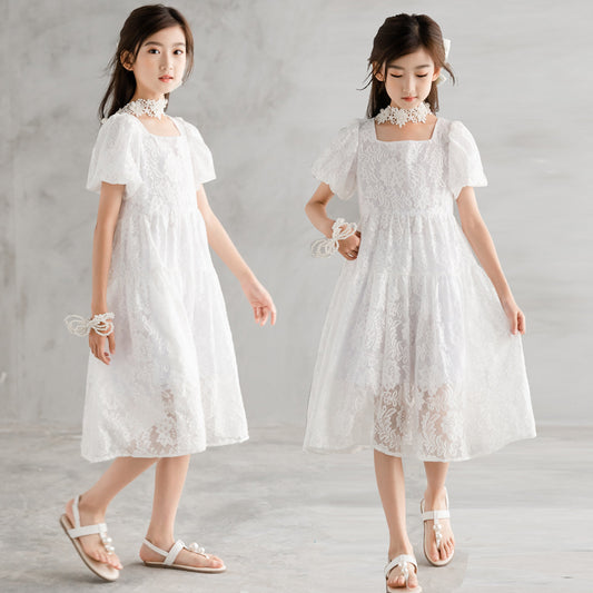 Children's Princess Summer Korean Lace Pearl Children's Dress